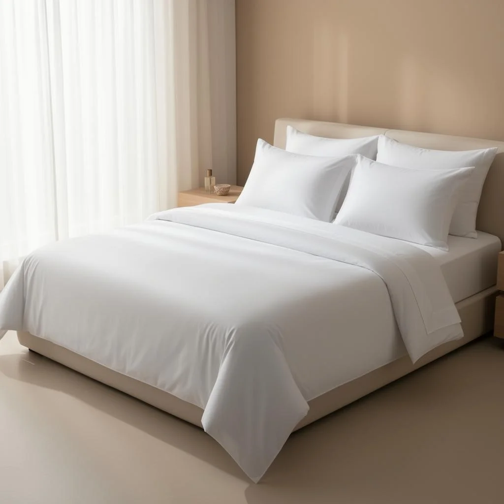 Luxurious white comforter on elegant bed